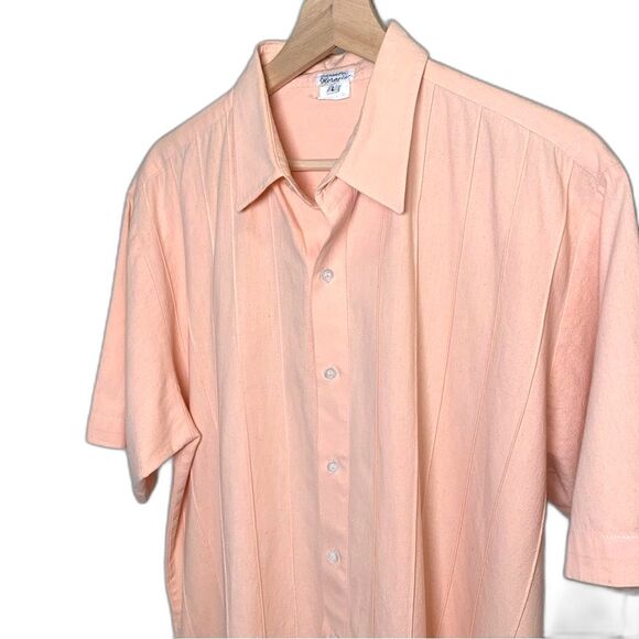 Vintage HORACIO Peach Button Up Short Sleeve Lightweight hirt Size Large - Picture 6 of 10